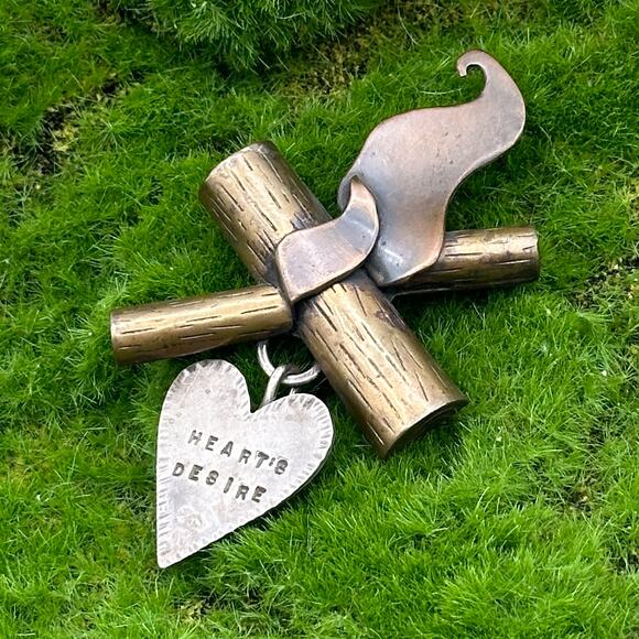 Heart's Desire Mixed Metal Brooch Silver Brass Copper Handmade Signed Collz - Picture 3 of 13